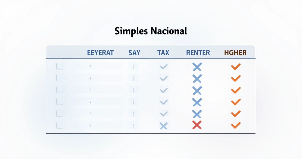 Tabela simplificada de anexos do Simples Nacional com setas indicando impacto na tributação