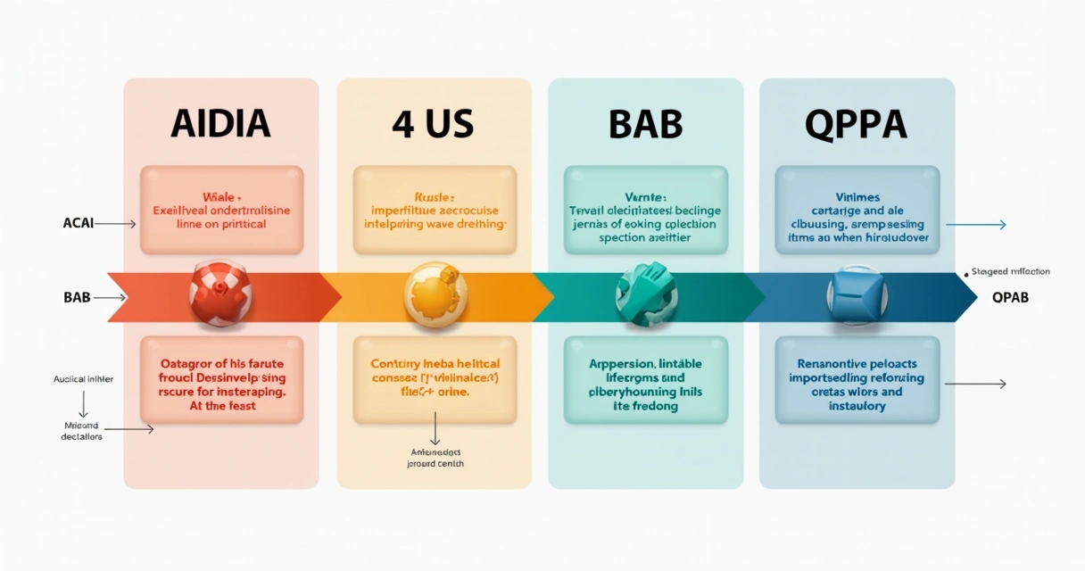 Quadro comparativo das estruturas AIDA, 4 Us, BAB e QPPA lado a lado 