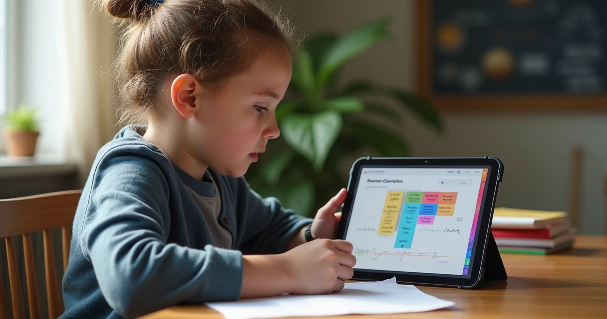 Estudante usa tablet para tirar dúvida de física com IA 