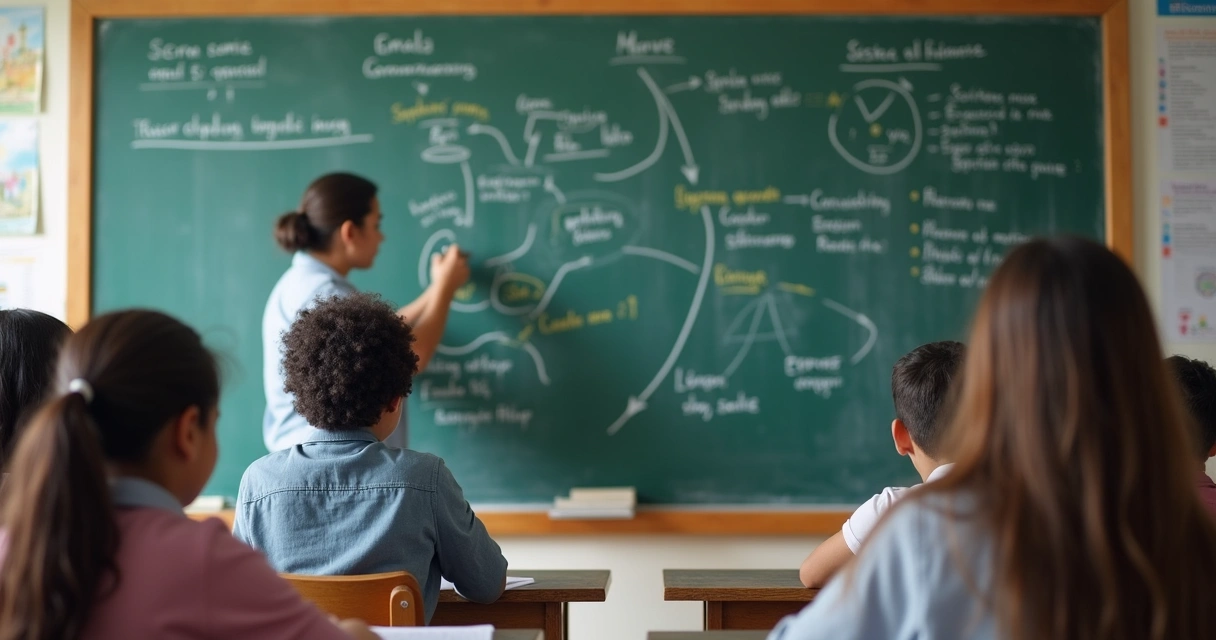 Estudante em sala de aula resolvendo questão no quadro