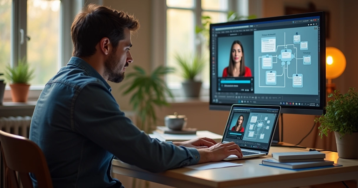 Estudante acessando curso digital em ambiente aconchegante 