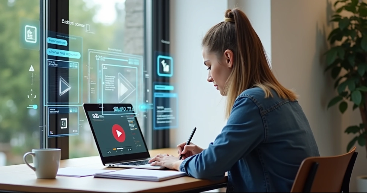 Aluno sentado em frente a um notebook estudando em ambiente online 