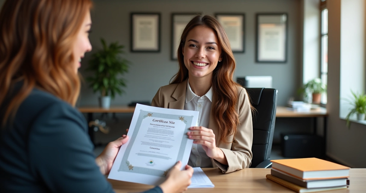 Aluno apresentando certificados digitais impressos ao coordenador de curso 
