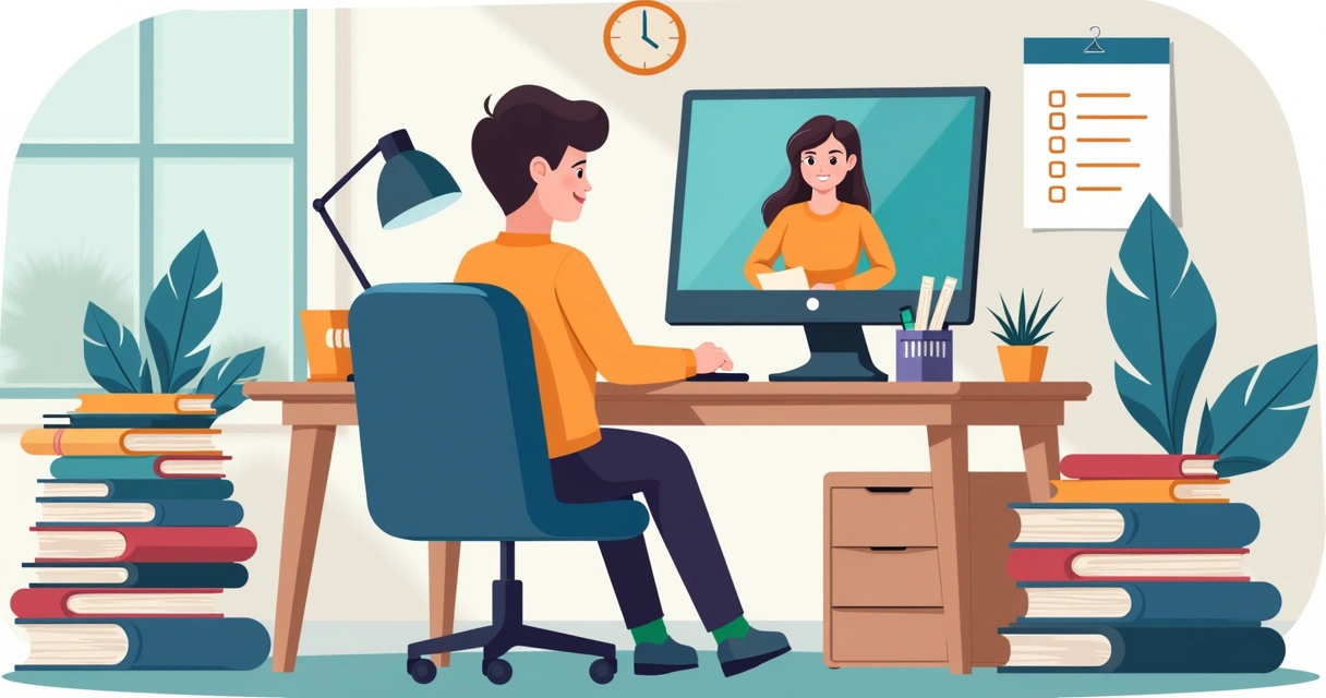 Pessoa estudando em frente ao computador em aula online 