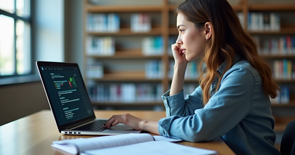 Estudante universitário usando tutor de IA no notebook