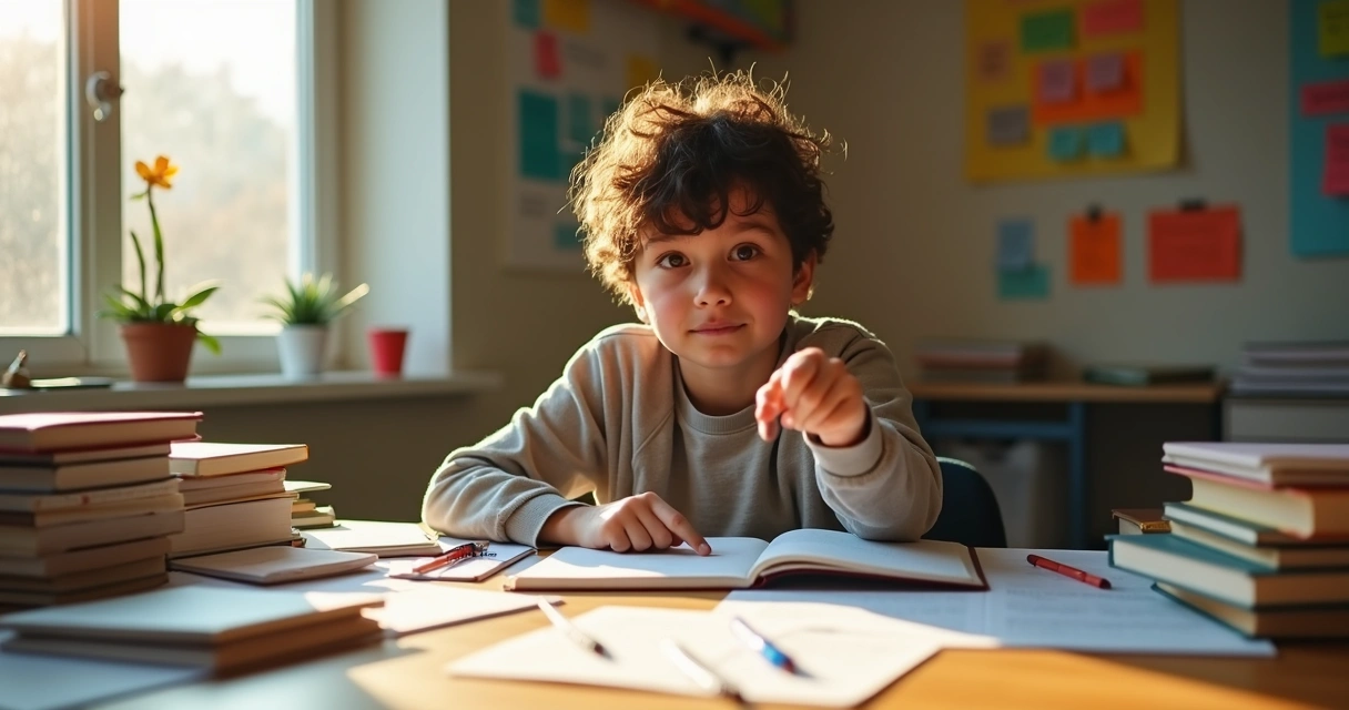 Estudante com livros e apontando para objetivo