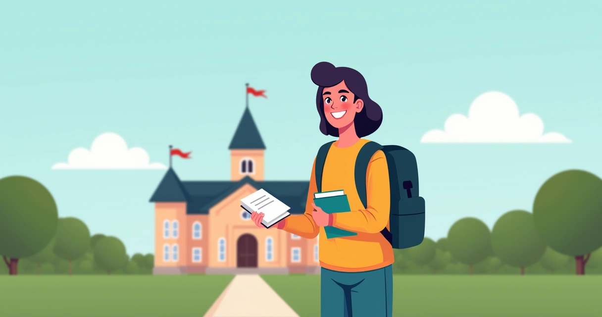 Estudante sorrindo confiante segurando livros 