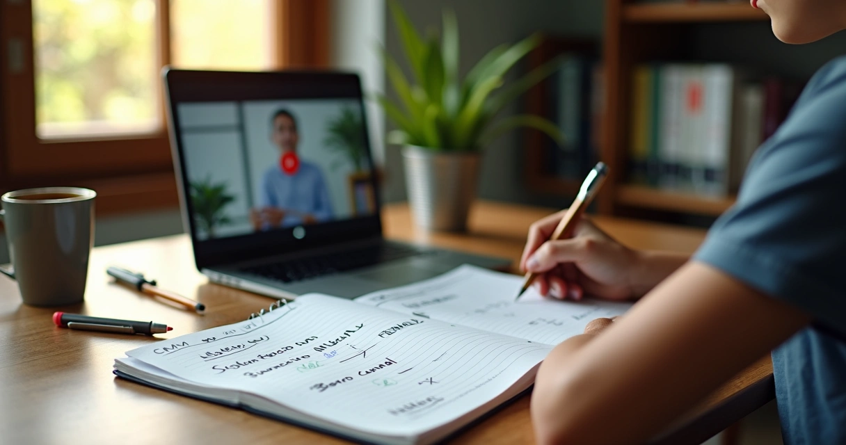 Jovem estudando conteúdo da nova CPA ANBIMA com notebook e anotações destacadas 