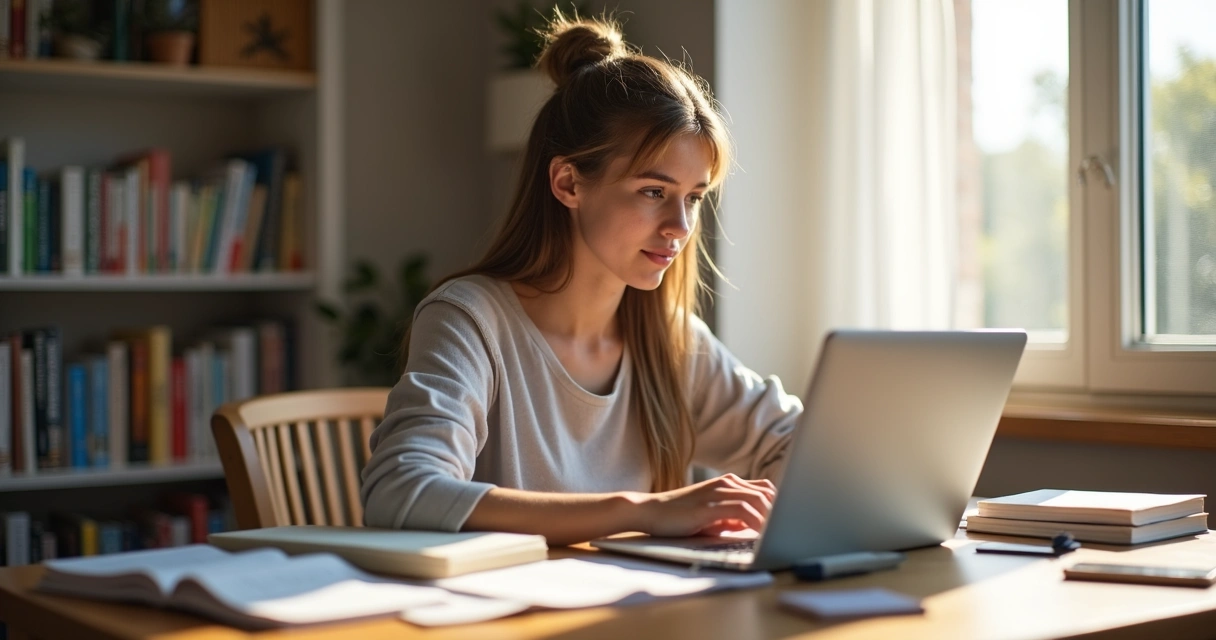 Estudante usando notebook em casa para ensino a distância 