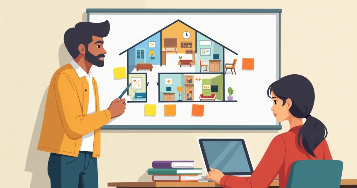 Estudante usando o método dos loci para ensinar a um colega