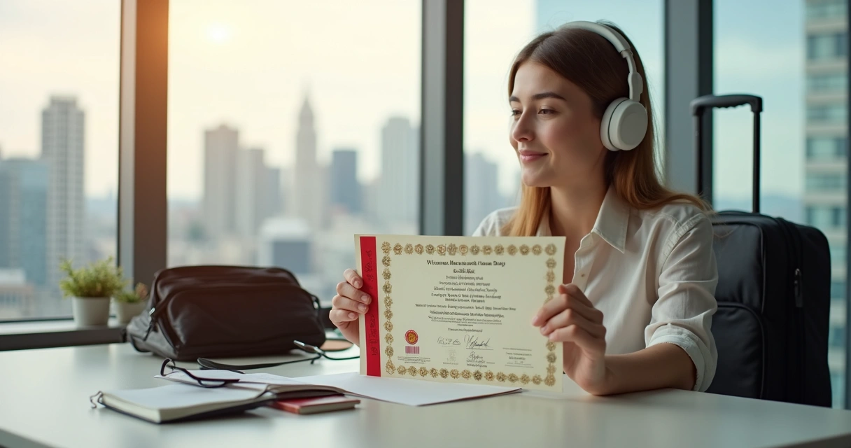 Estudante analisando diploma traduzido para estudo no exterior 