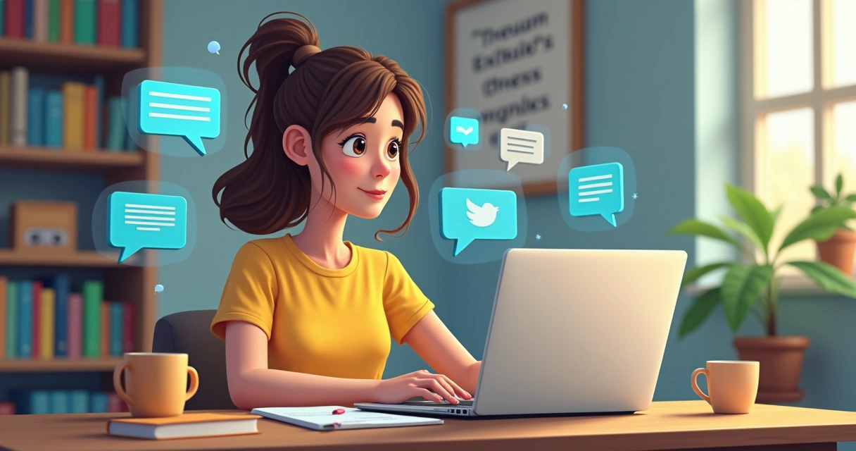 Estudante participando de fórum de discussão online, sentado com notebook 