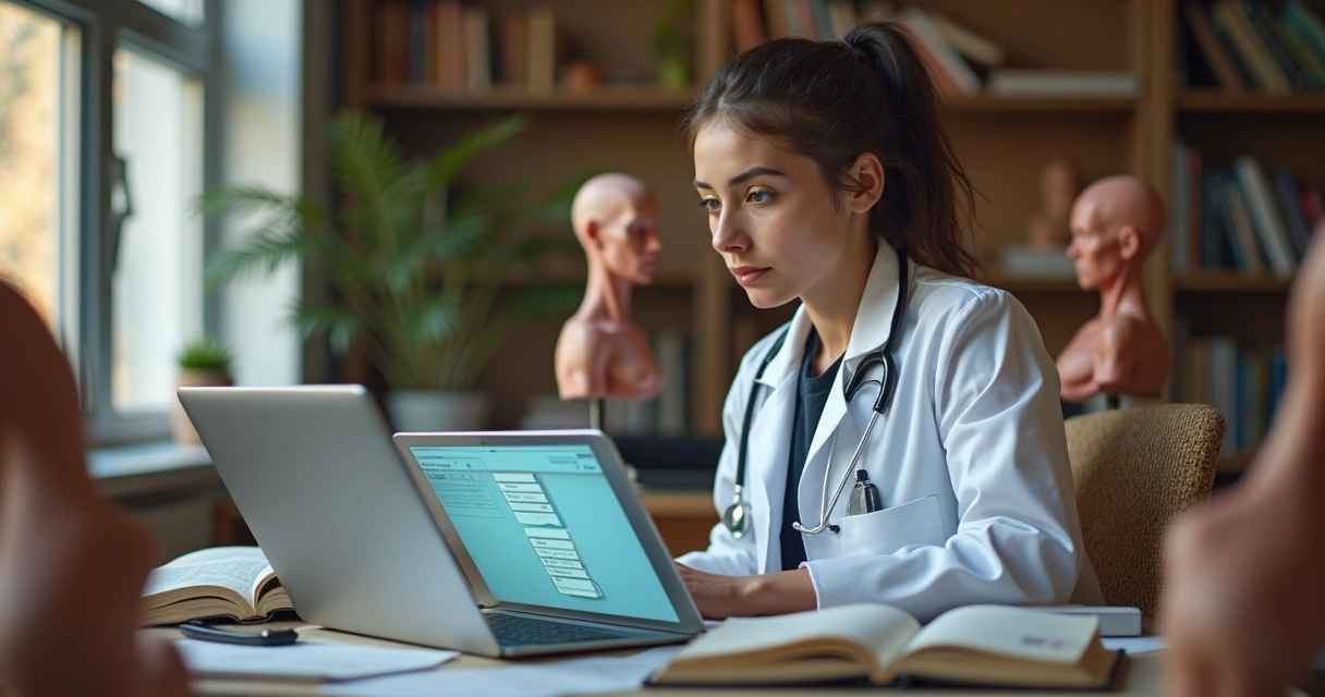 Estudante de medicina usando flashcards digitais 