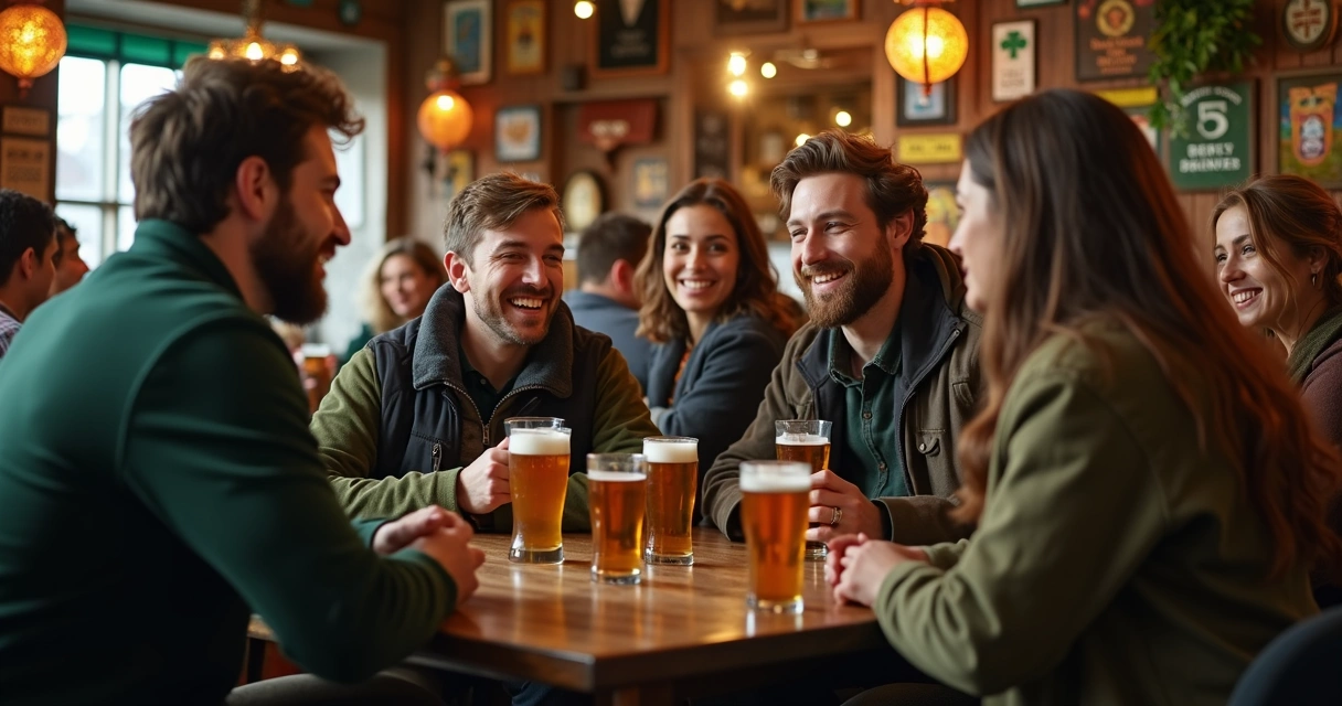 Estudante participando de conversa em pub na Irlanda 