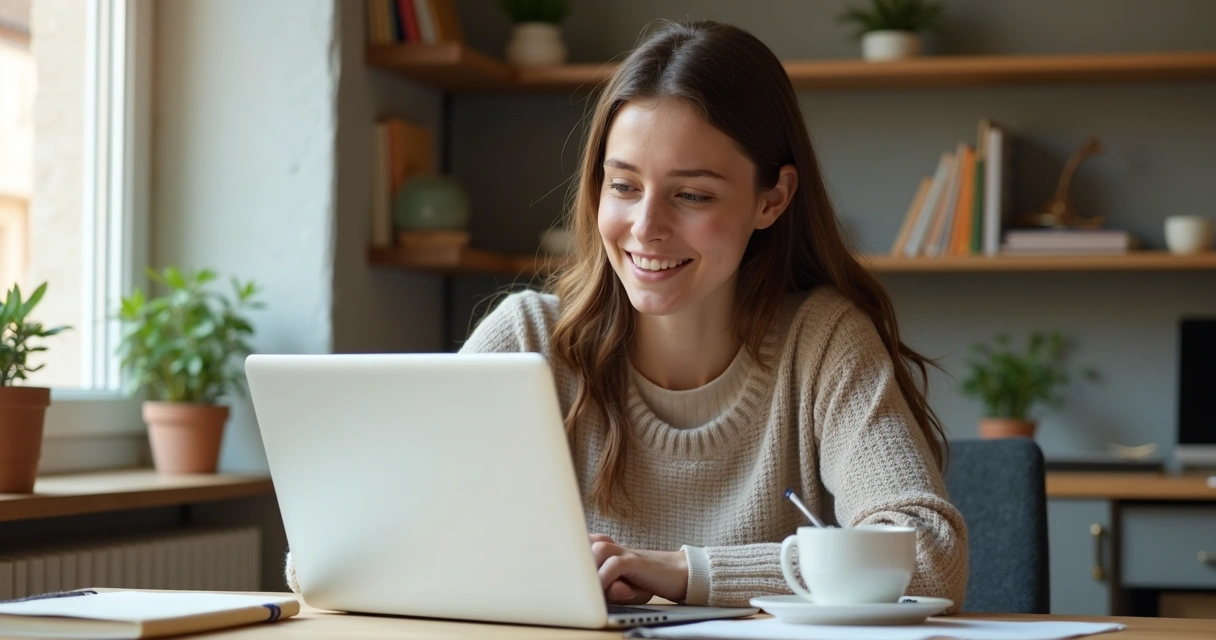 Jovem estuda pedagogia online com notebook aberto e anotações na mesa 