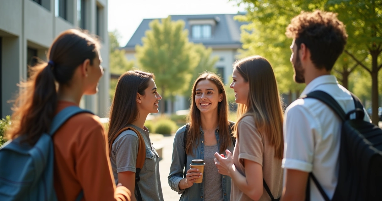 Jovens estudantes conversando em área externa de uma escola australiana 