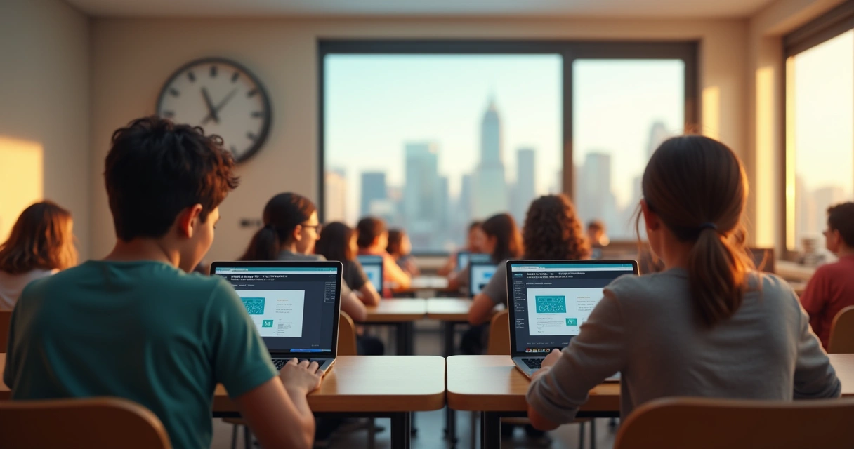 Estudantes acessando curso online em dispositivos diferentes