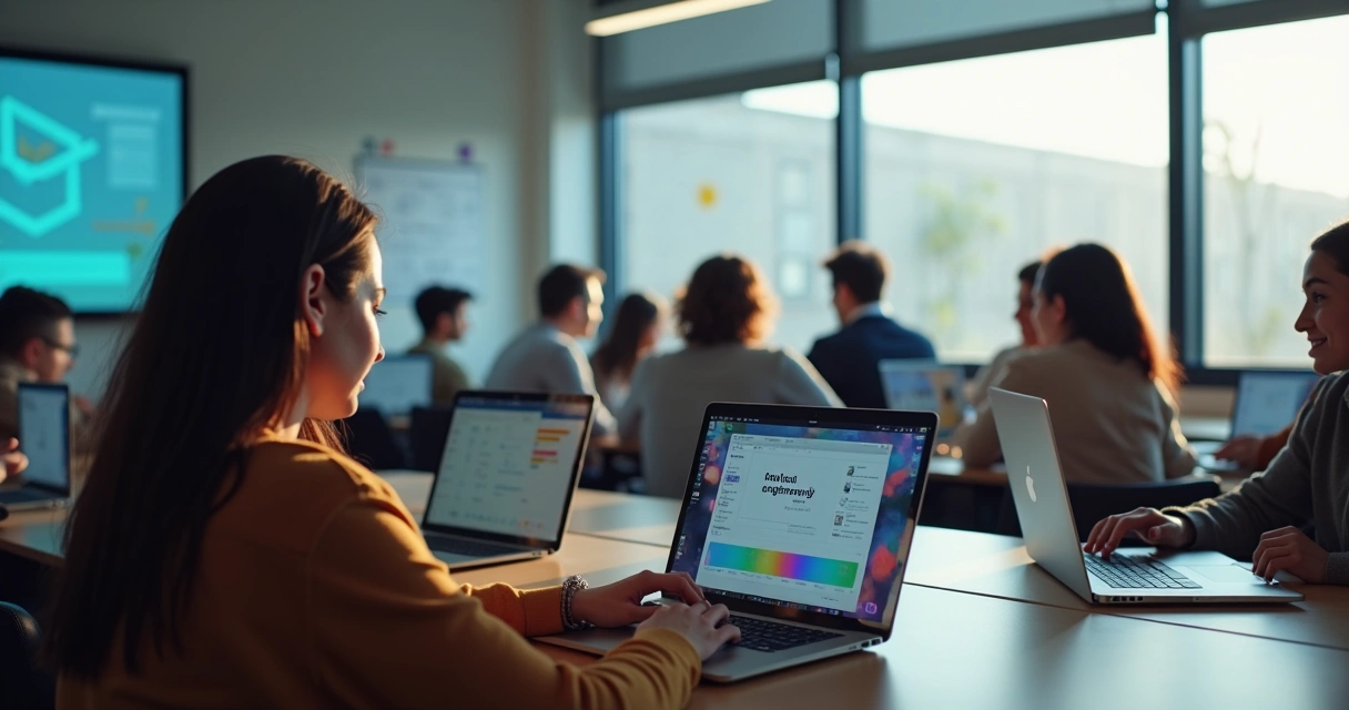 Estudantes de diferentes áreas acessando plataformas EaD por computadores 