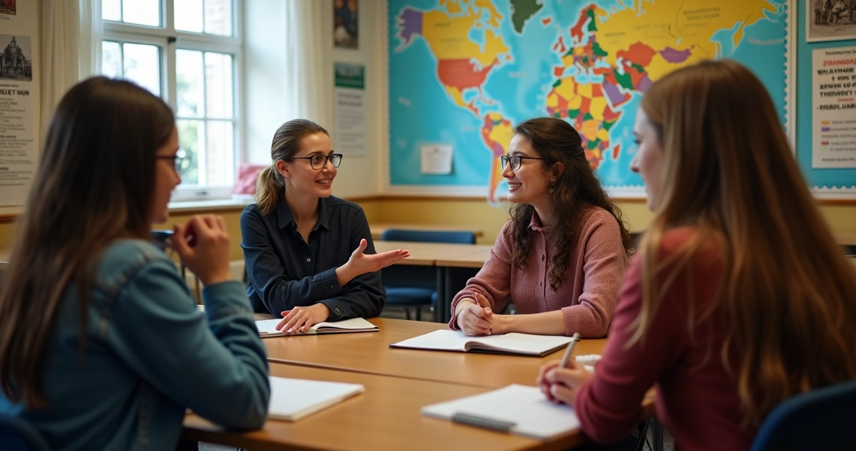 Estudantes em círculo discutindo tema de humanas 