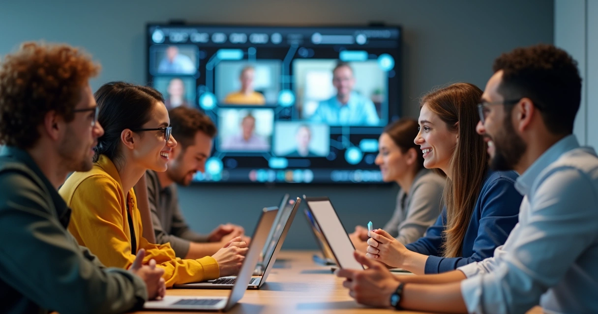 Grupo de estudantes trocando ideias online 