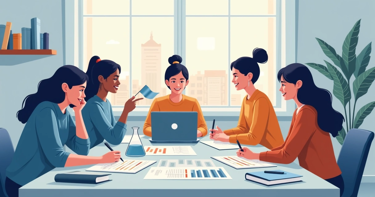 Grupo de estudantes desenvolvendo projeto interdisciplinar em sala