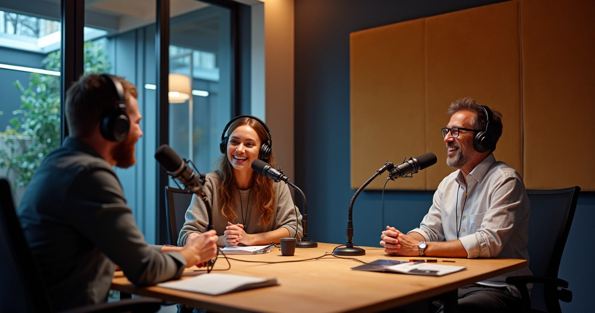 Estúdio equipado para entrevistas de podcast 