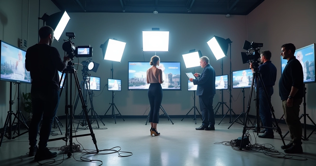 Pessoa posicionando refletores em estúdio para evento ao vivo 