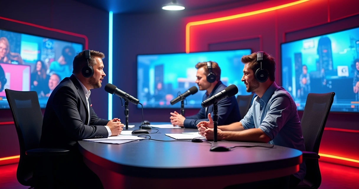 Estúdio de rádio moderno com câmeras de vídeo 