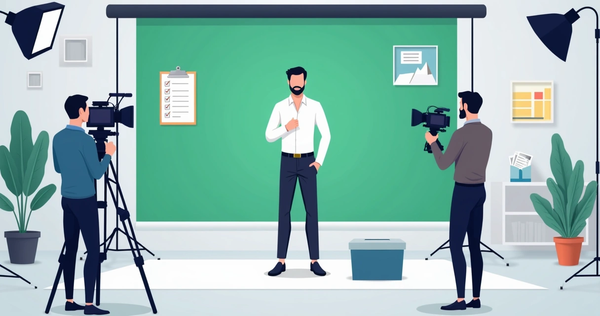 Videomaker gravando candidato em estúdio eleitoral 