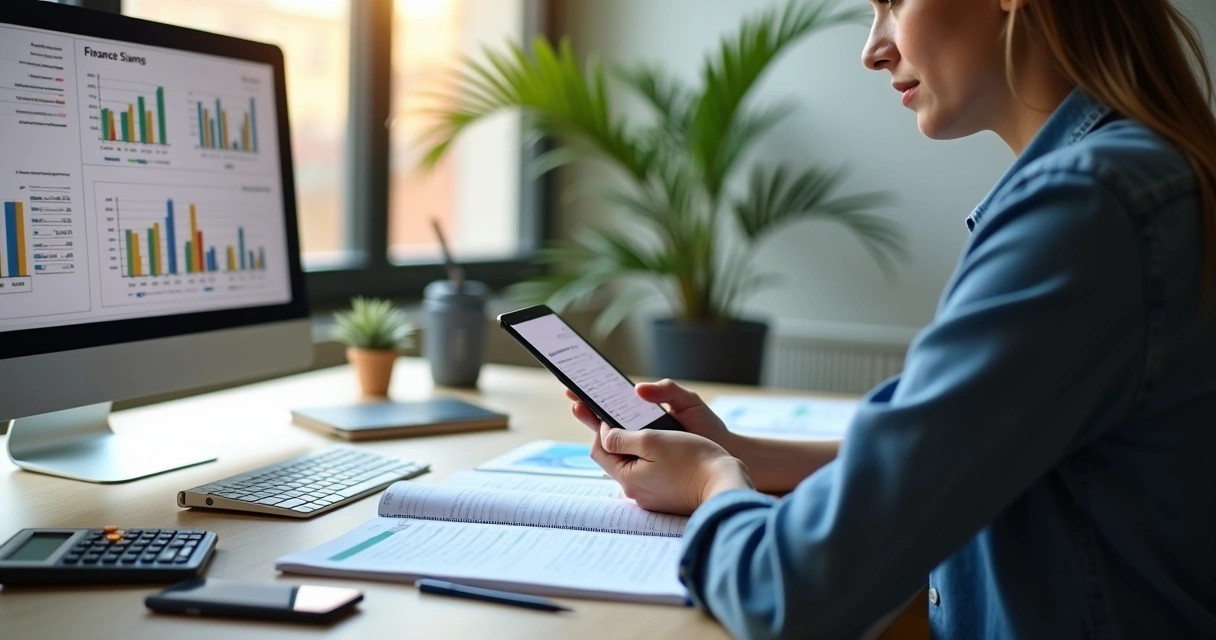 Pessoa estudando para certificação financeira com notebook e apostilas 
