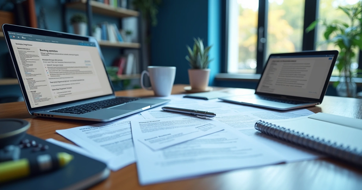Mesa de estudos com materiais de certificação financeira 