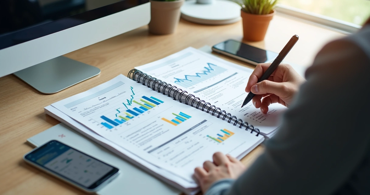 Pessoa estudando certificação financeira com notebook e anotações 