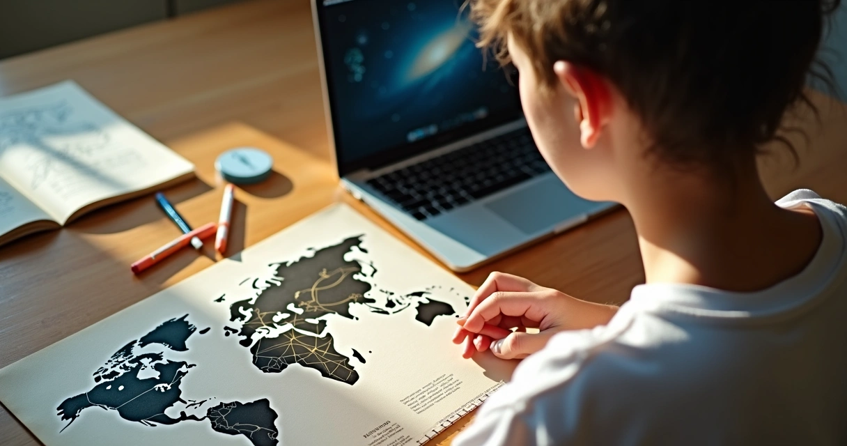 Pessoa estudando mapa astral com notebook e gráficos de astrologia 