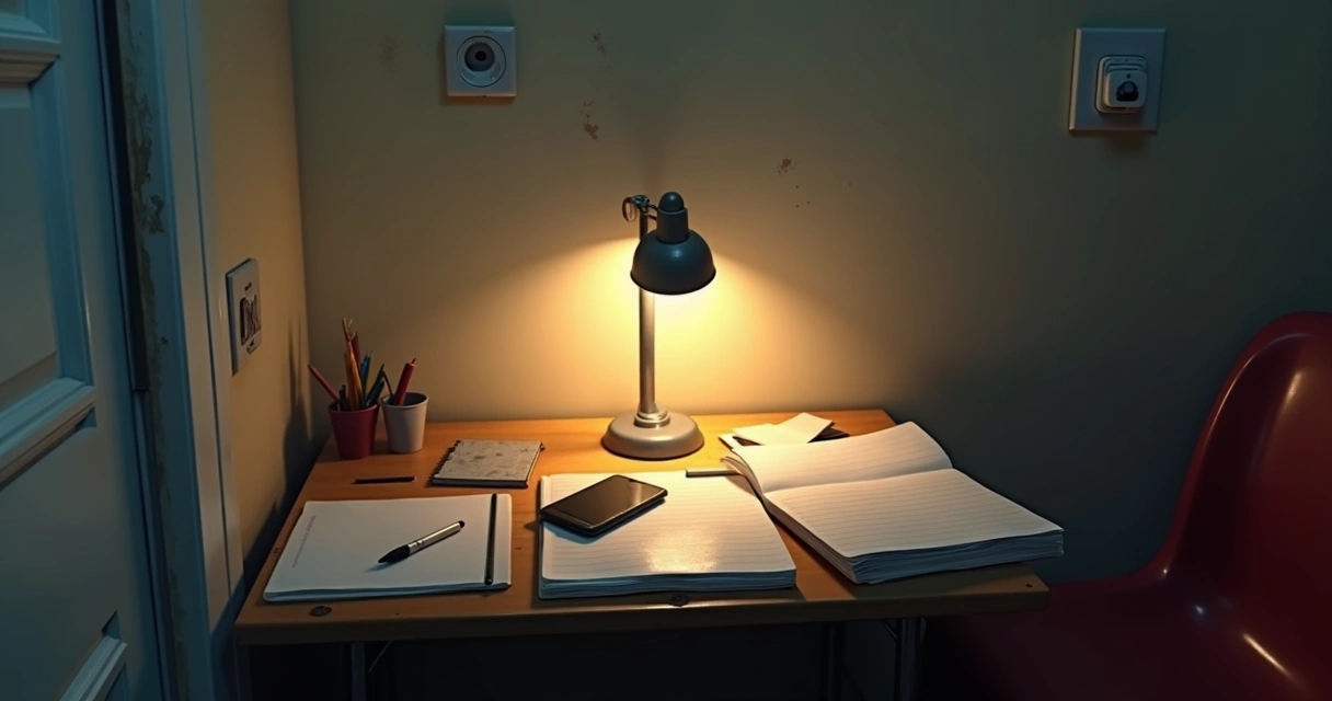 Mesa de estudos simples com celular e caderno sem computador