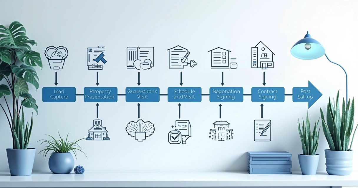 Diagrama mostrando etapas do atendimento imobiliário 