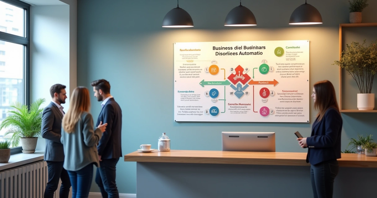 Cartaz ilustrando etapas de automação com ícones