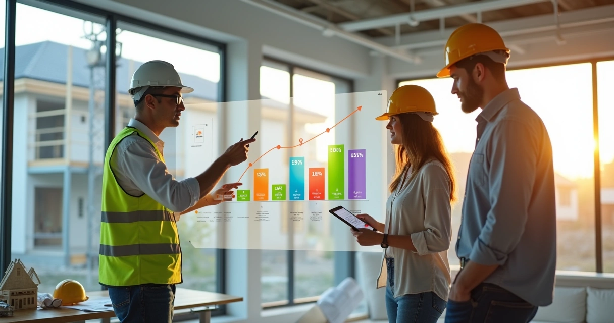Engenheiro apresenta painel com etapas e valores de construção financiada 