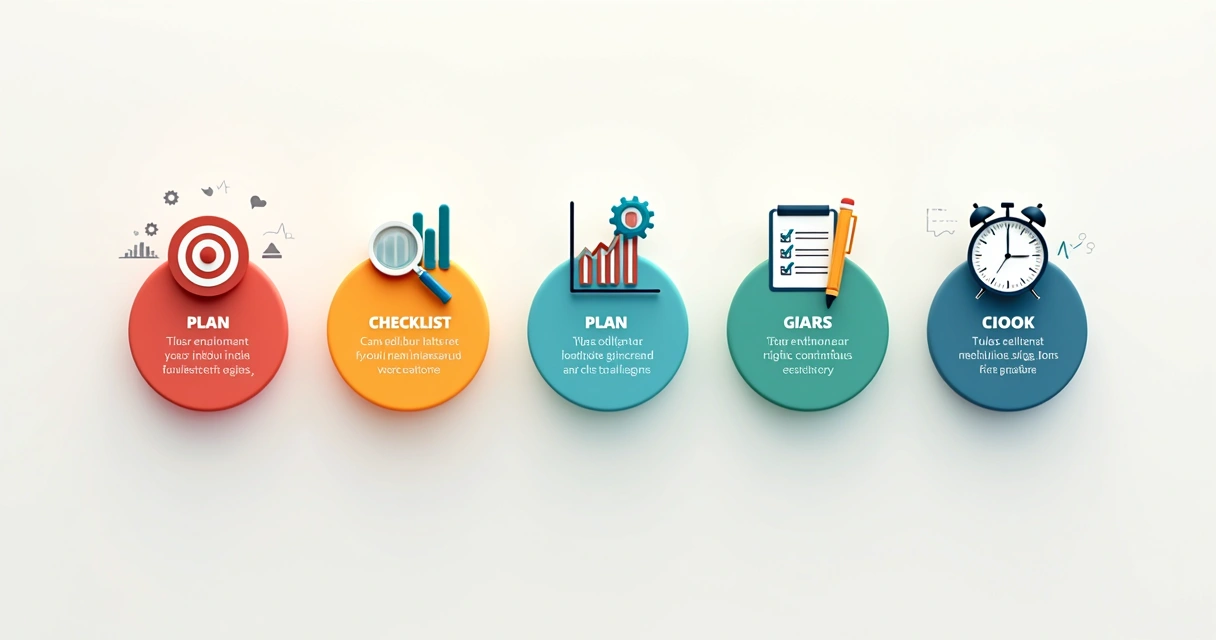 Infográfico das etapas do benchmarking com ícones coloridos