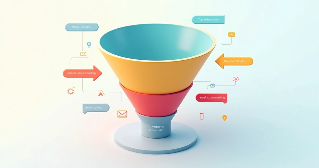 Divisão visual das etapas do funil inbound em topo, meio, fundo e pós-venda