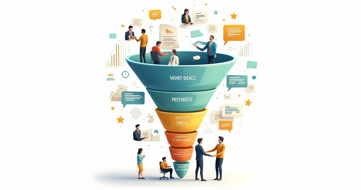 Diagrama ilustrando as etapas de um funil de vendas 