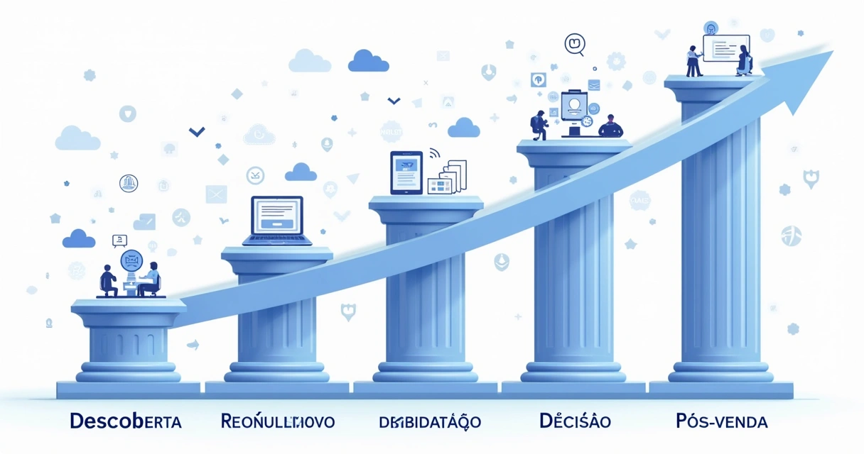 Fluxo das etapas da jornada do cliente centralizado em gráfico 