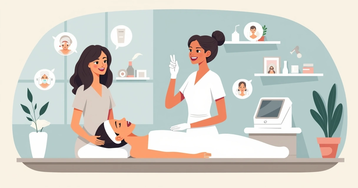 Etapas da limpeza de pele em ilustração clínica 