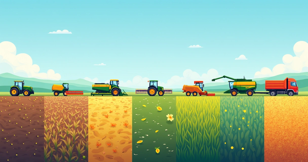 Sequência de etapas mecanizadas no campo agrícola