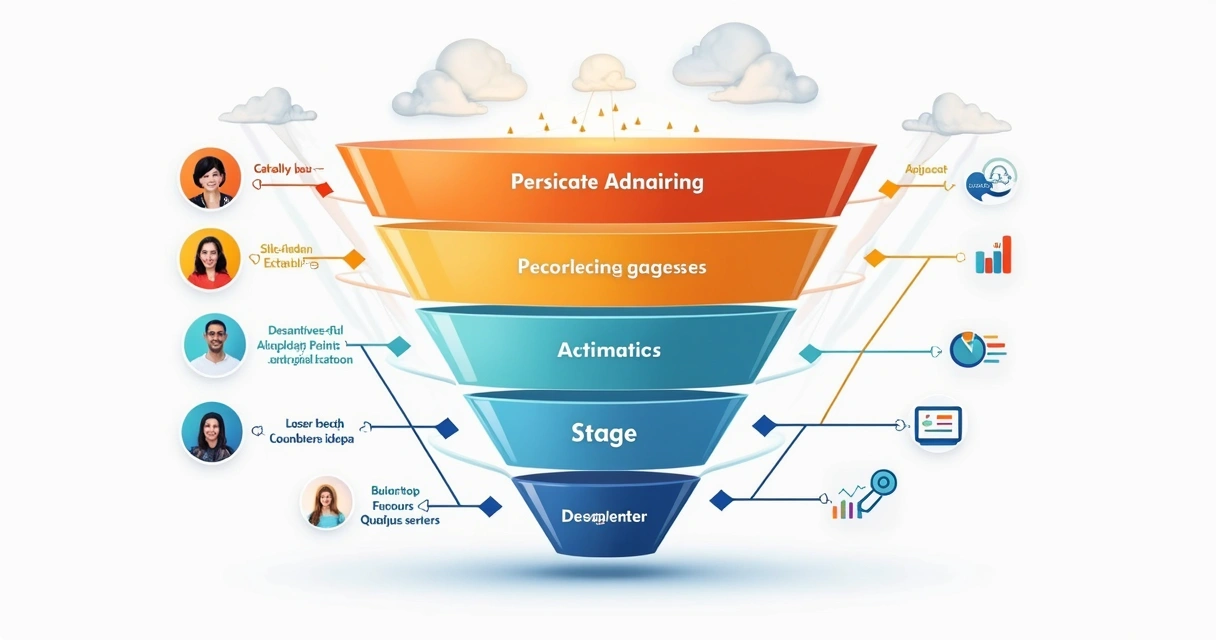 Gráfico colorido ilustrando etapas personalizadas do funil de vendas B2B 