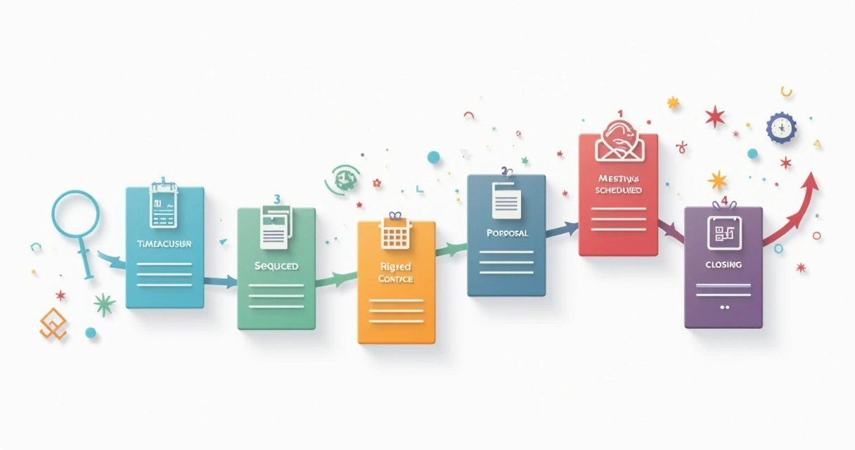 Fluxo de etapas do pipeline de vendas conectado visualmente 