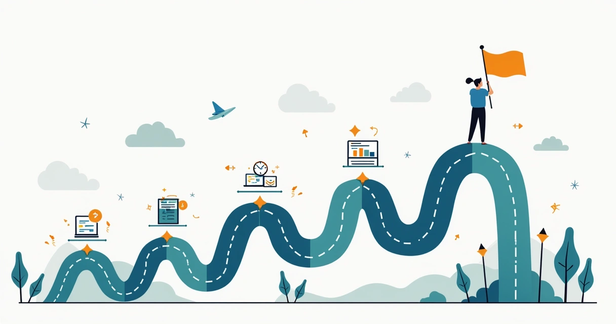 Etapas do ciclo de vida de um projeto web JavaScript representadas em ícones sequênciais