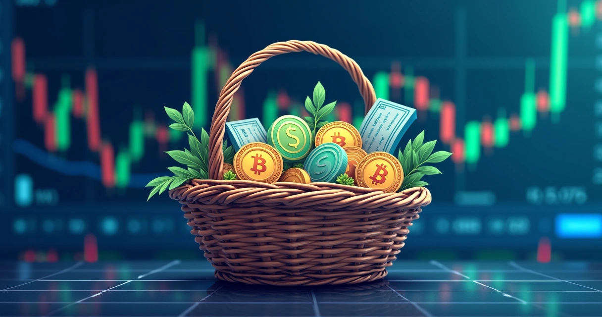 Cesta com índices financeiros na bolsa de valores 