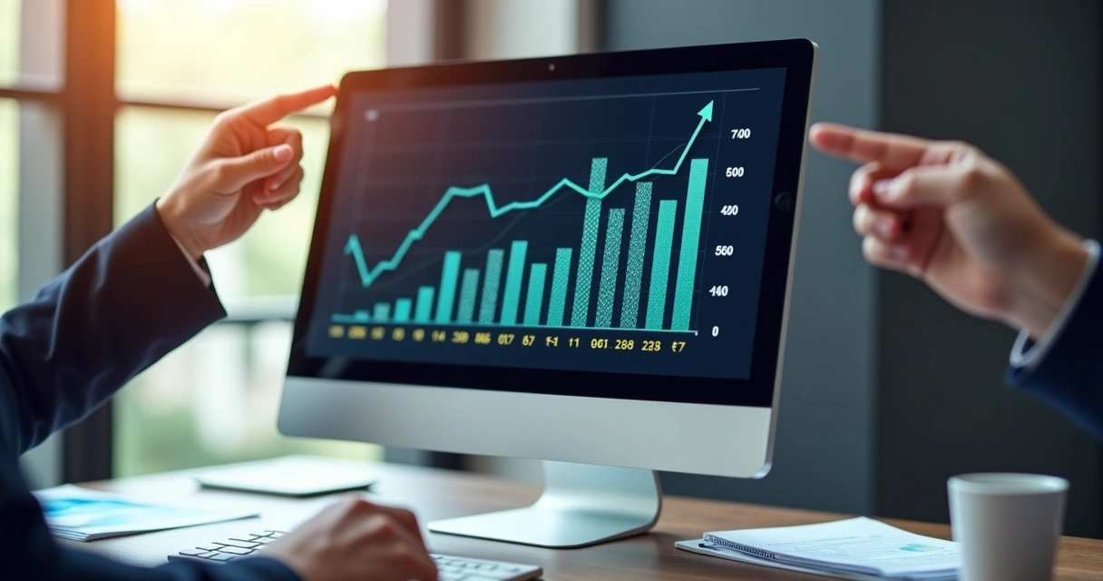 Gráfico realista mostrando evolução da carteira de ETF na tela de um computador 