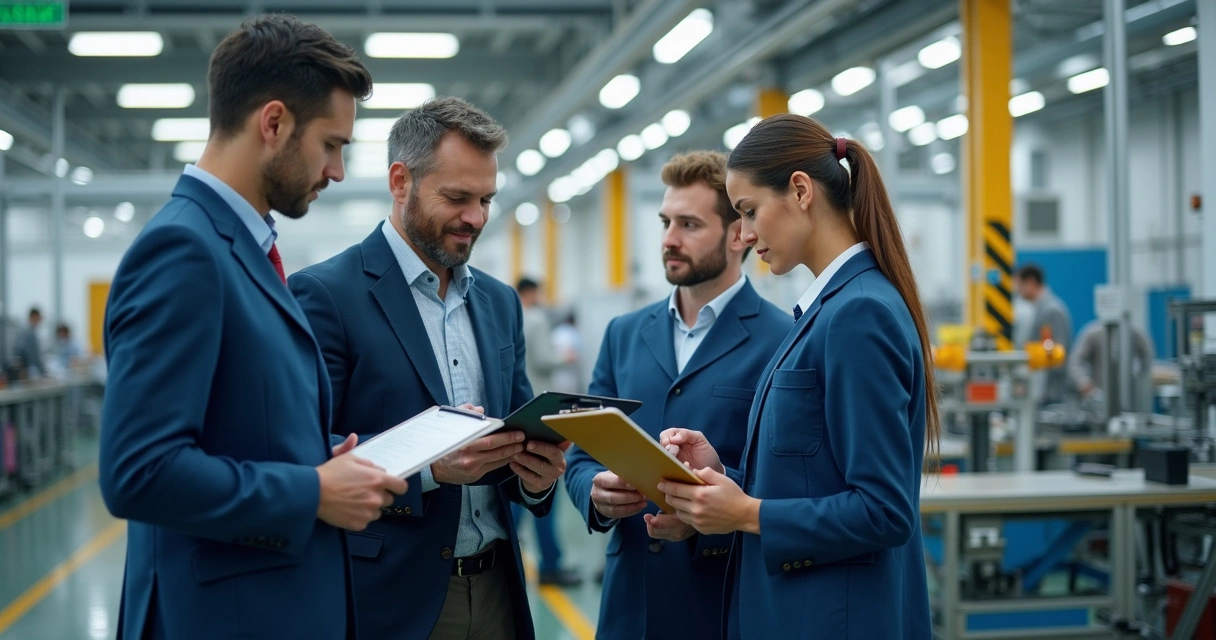 Team performing supplier audit in a factory setting 