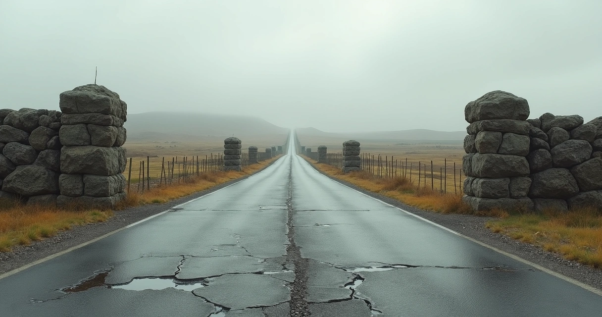 Empty road with large obstacles blocking the path 